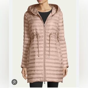 Moncler Barbel Hooded Fit & Flare Long Down Jacket